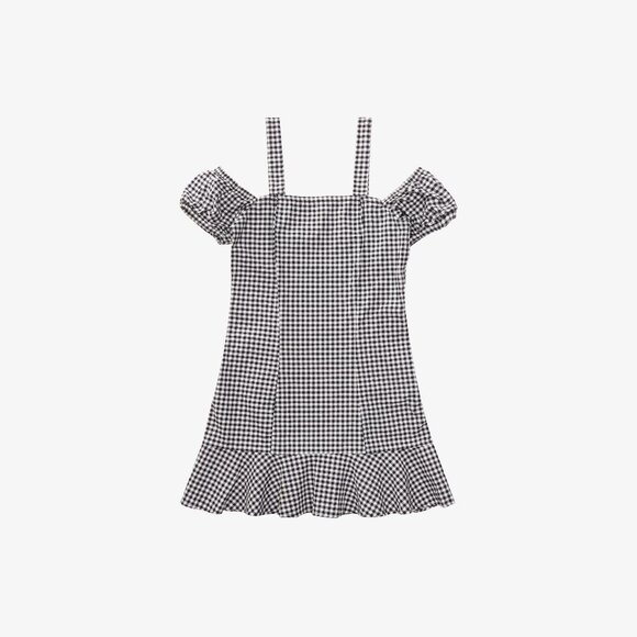 H&M Gingham Cold-Shoulder Mini Dress 🖤🤍☀️ - Picture 1 of 5